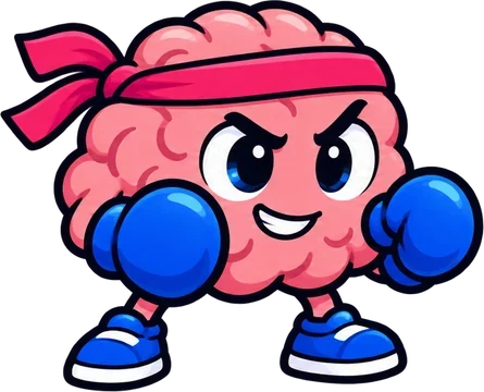 Champ, the boxing brain mascot, ready to play
