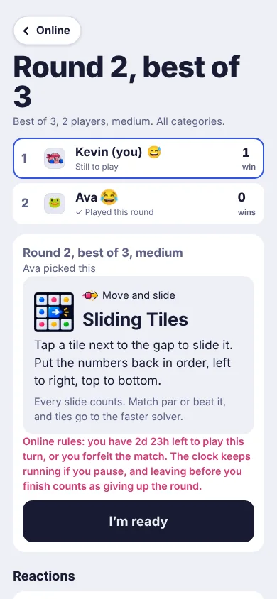 An online match with standings and the next puzzle